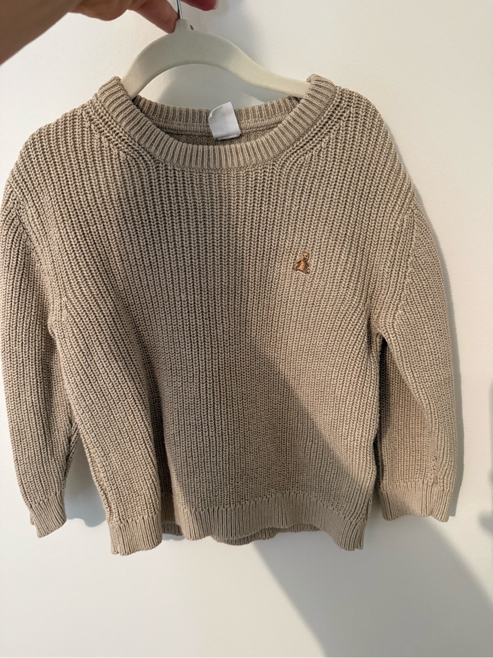 GAP Tan Ribbed Knit Sweater with Small Embroidered Logo